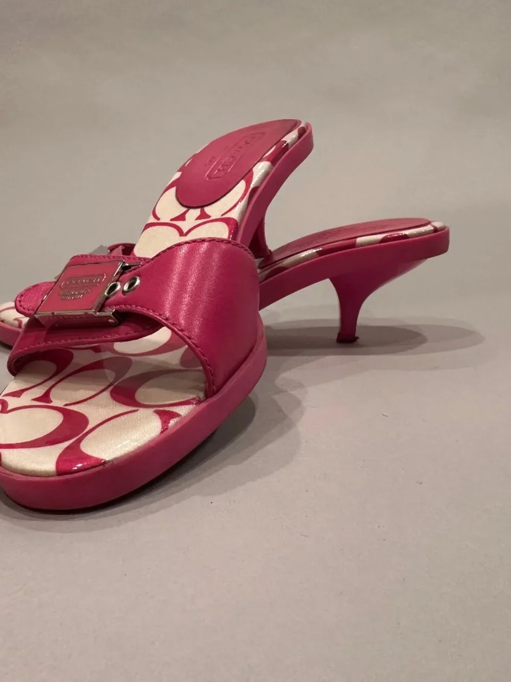 Coach Narissa Baby Calf Kitten Heel Slides, size 6 med, color Punch - Picture 4 of 5